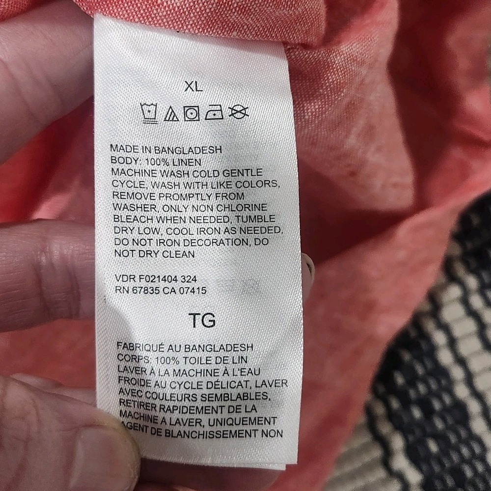 Nautica Mens XL 100% Linen Coral Pink Short Sleeve Button Up Shirt - Picture 4 of 7